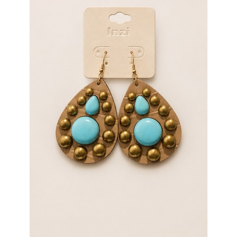 Teardrop Earrings with Turquoise Stones and Bronze Studs - NWT - Picture 3 of 5